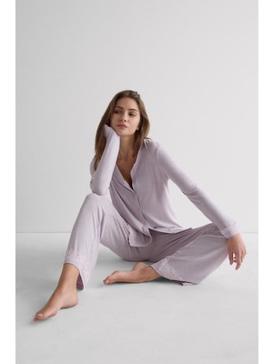 Intimissimi Button-Front Modal Long Pajamas With Lace