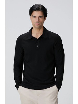 Network Black Polo Collar Knit Sweater