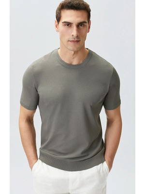 Network Khaki Herringbone Pattern Knit Sweater