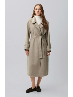 Network Limited Beige Melange Cashmere Wool Blend Coat