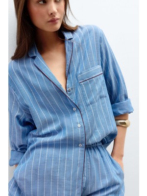 Intimissimi Preppy Stripes Cotton Canvas Shirt