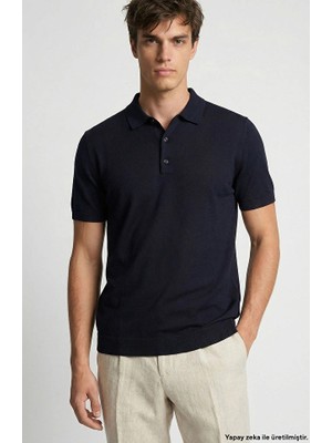 Network Navy Polo Collar Basic Knit Sweater
