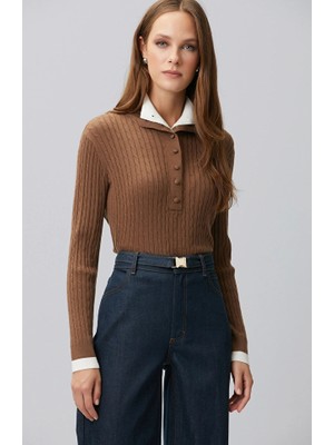 Network Brown Cable Knit Piping Detail Sweater