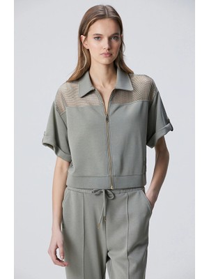 Network Light Khaki Mesh Trim Modal Blend Sweatshirt