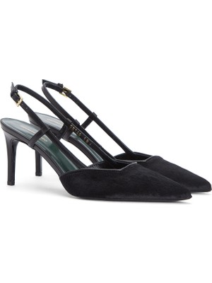 George Hogg Black Feather Textured Leather Heeled Shoes