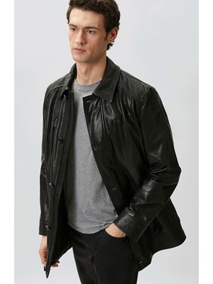 Network Black Leather Trench Coat