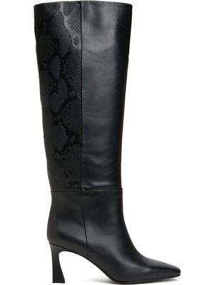 George Hogg Black Women's Square Toe Heeled Leather Tall Boots