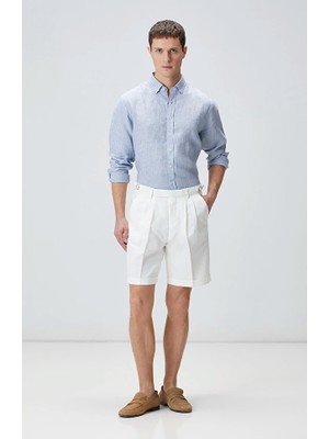 Network Off-White Buckled Waist Linen Blend Shorts