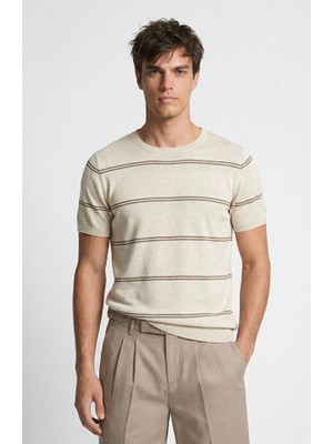 Network Beige Striped Linen Blend Knit Sweater