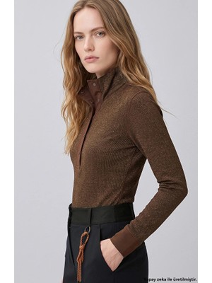 Network Brown Polo Collar Metallic Trim T-Shirt