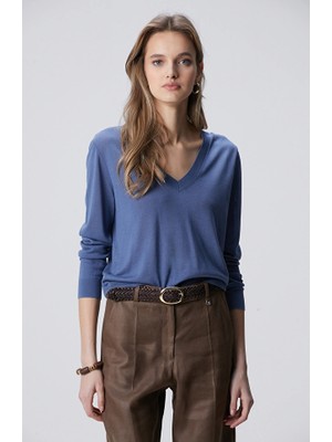Network Limited Blue Silk Blend V-Neck Sweater
