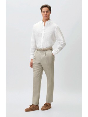 Network Mink Single Pleat Striped Linen Trousers