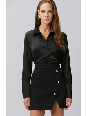 Network Black Wide Cuff Satin Shirt