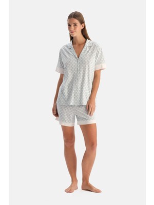 Dagi Light Blue Floral Cotton Modal Shirt And Shorts Set