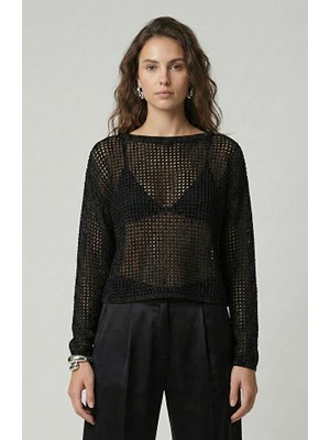 Network Black Openwork Metallic Knit Sweater