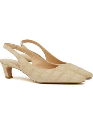 Network Beige Croc Print Leather Heeled Shoes
