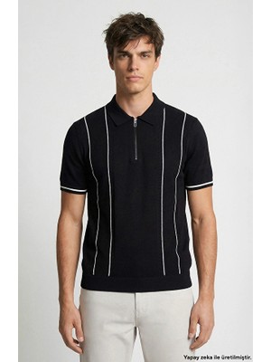 Network Black Polo Collar Knit Sweater
