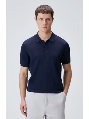 Network Navy Polo Collar Short Sleeve Rayon Sweater