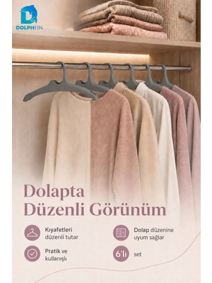 Dolphfin Stil Askı 6’lı Plastik Elbise Askısı Dolap Içi Gardırop Kıyafet Düzenleyici 40X24 cm - Siyah
