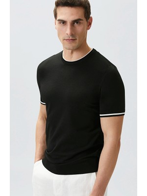 Network Black Contrast Stripe Detail Rayon Sweater