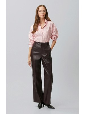 Network Plum Cut-Out Detail Leather Trousers