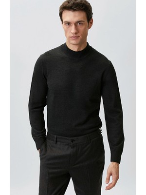 Network Anthracite Melange Mock Neck Wool Blend Sweater