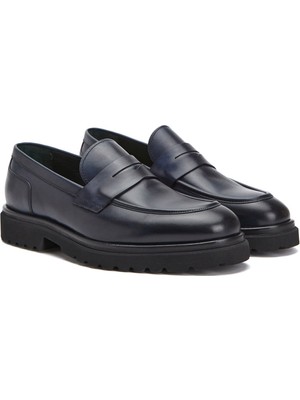 George Hogg Men's Navy Leather Loafers