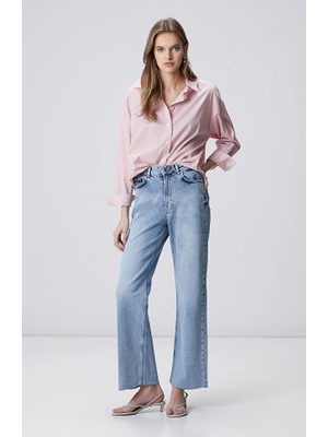 Network Light Blue Wide Leg Raw Hem Denim Jeans