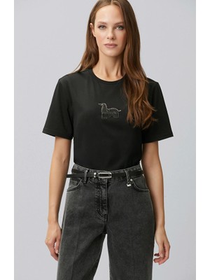 Network Black Applique Embellished T-Shirt