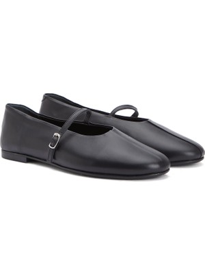 Divarese Dıvarese Black Buckle Detail Leather Ballet Flats