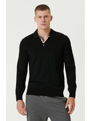 Network Black Polo Collar Knit Sweater