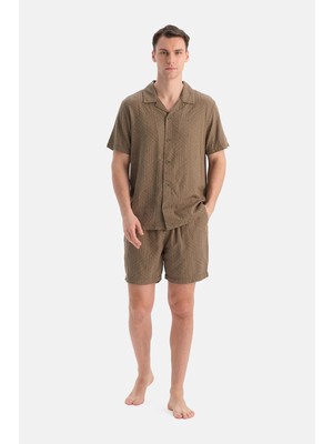 Dagi Olive Green Short Sleeve Woven Shirt And Shorts Set