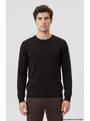 Network Black Crew Neck Long Sleeve Pique Knit Sweater