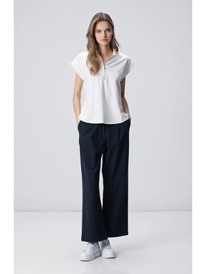 Network Navy Wide Leg Elastic Waist Trousers