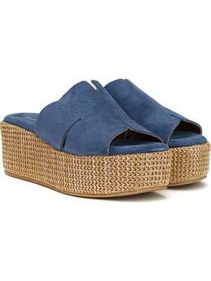 Divarese Dıvarese Women's Blue Suede Wedge Heel Slides