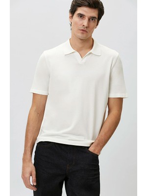 Network Off-White Open Collar Short Sleeve Basic Sweater