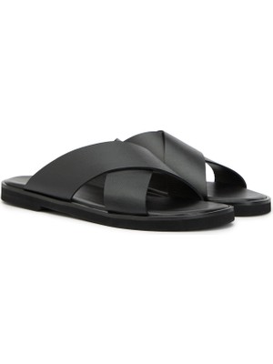 George Hogg Black Leather Casual Comfort Slides