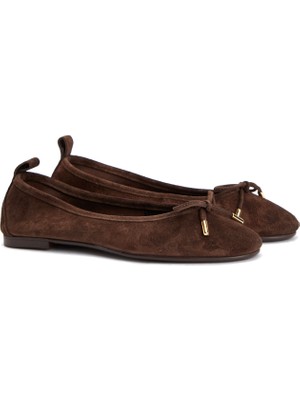 Divarese Dıvarese Brown Buckle-Detail Suede Ballet Flats