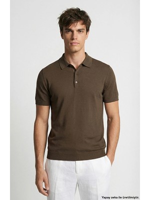 Network Khaki Polo Neck Basic Knit Sweater