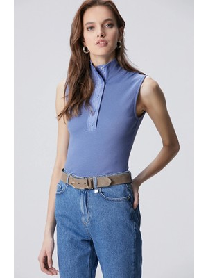 Network Blue Woven Trim Detail Modal Mix T-Shirt