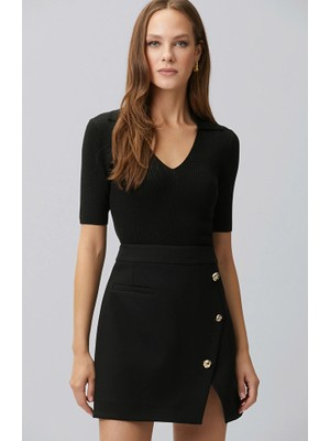 Network Black Polo Basic Wool Blend Knit Sweater