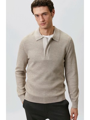Network Beige Polo Neck Wool Blend Knit Sweater