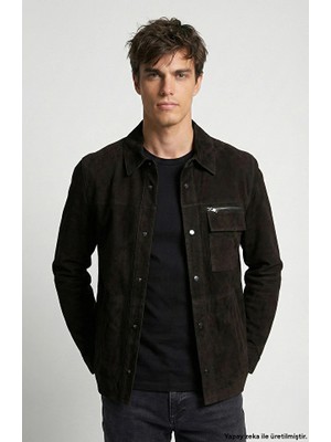 Network Black Snap Button Suede Leather Jacket