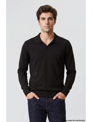 Network Black Polo V-Neck Sweater