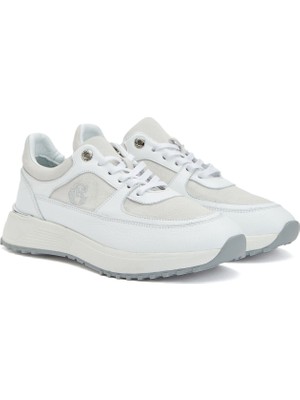 George Hogg White Embroidery Detail Women's Leather Sneakers