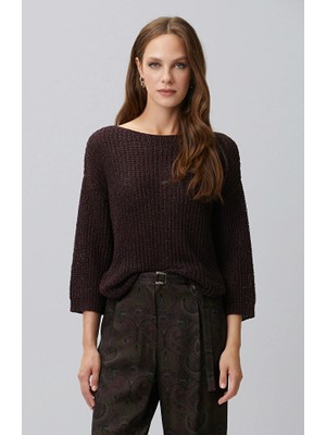 Network Plum Three-Quarter Sleeve Sweater