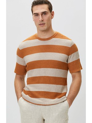 Network Orange Beige Rice Stitch Knit Sweater