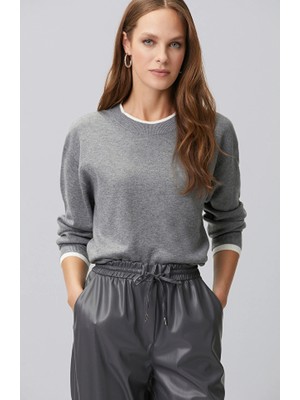 Network Grey Two-Tone Oversize Wool Blend Knit Sweater