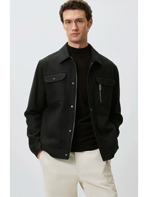 Network Black Snap Button Wool Blend Jacket