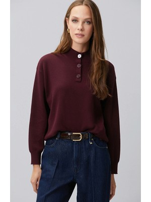 Network Burgundy High Neck Wool Blend Knit Sweater